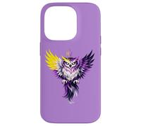 Custodia per iPhone 14 Pro Nonbinary Owl Bird Enby NB Pride Flag Colors Tattoo Style