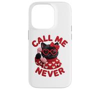 Custodia per iPhone 14 Pro Occhiali con scritta "Call Me Never Black Cat Valentine" con cuore e grafica carina