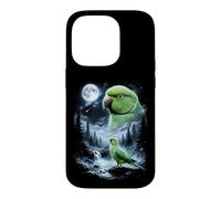 Custodia per iPhone 14 Pro Pappagallo indiano ringneck che ulula alla luna anni '90 retrò uccello