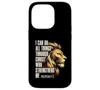 Custodia per iPhone 14 Pro Philippians 4:13 Religious Lion Strengthens Christian