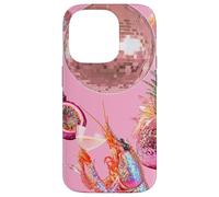 Custodia per iPhone 14 Pro Pink Preppy Disco Ball Gamberetti Martini Cocktail Estate Divertente