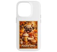 Custodia per iPhone 14 Pro Poster a tema Pug Fun Dog Pet Pumpkin Animal, parodia artistica del caffè autunnale