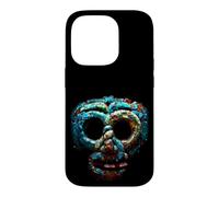 Custodia per iPhone 14 Pro Quetzalcoatl Maschera Azteca Mosaico Turchese