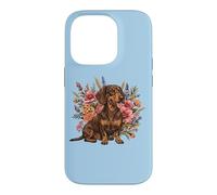 Custodia per iPhone 14 Pro Retro Vintage Flowers Floral Brown Chocolate Dachshund Lover