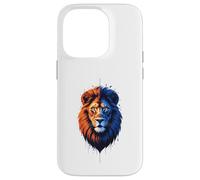 Custodia per iPhone 14 Pro Ritratto di leone con colori divisi