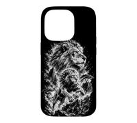 Custodia per iPhone 14 Pro Ritratto Leone Stile Disegno Artistico Nero Bianco