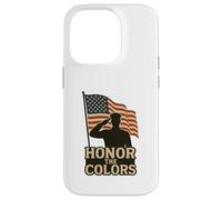 Custodia per iPhone 14 Pro Sagoma e bandiera patriottica 'Honor the Colors' Saluting