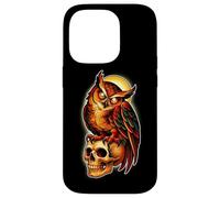 Custodia per iPhone 14 Pro Tatuaggio Mystic Owl Skull Full Moon - Design estetico scuro