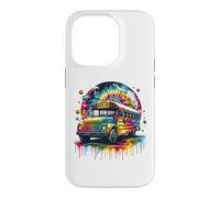 Custodia per iPhone 14 Pro Tie Dye School Bus Art Psychedelic Retro Colors Futuristic