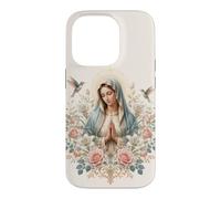 Custodia per iPhone 14 Pro Vergine Maria Floreale Preghiera Arte con Gigli e Colibrì
