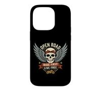 Custodia per iPhone 14 Pro Vintage Biker Skull Moto Rider Open Retro Road Emblem