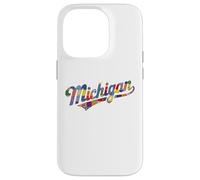 Custodia per iPhone 14 Pro Vintage Michigan Patchwork Script State Pride Trendy Women's