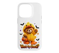 Custodia per iPhone 14 Pro What The Duck Halloween Teddy Bear Wearing Yeallow Duck