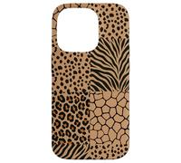 Custodia per iPhone 14 Pro Wild Safari Animal Patchwork Beige Pattern Collage