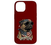 Custodia per iPhone 14 Pug Bandiera Americana 250 Anni 1776-2026 Bicentenario USA Cane