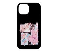 Custodia per iPhone 14 Ragazza anime, Comic Core in stile manga, Vento divino, Kanji Shodo