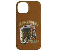 Custodia per iPhone 14 Ragazzo su un bufalo pugno quel cougar in faccia Retro Western