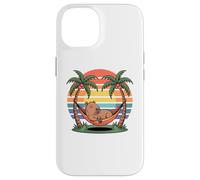 Custodia per iPhone 14 Relaxing capybara, Sunset, Palm tree, Summer capy vacation