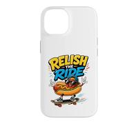 Custodia per iPhone 14 Relish The Ride - Divertente skateboarder con hot dog
