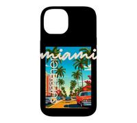 Custodia per iPhone 14 Retro Miami Summer Palm Tree Street Classic Car Graphic