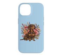 Custodia per iPhone 14 Retro Vintage Flowers Floral Brown Chocolate Dachshund Lover