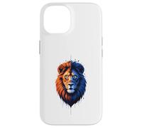 Custodia per iPhone 14 Ritratto di leone con colori divisi