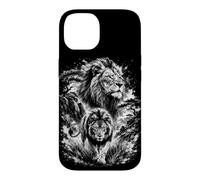 Custodia per iPhone 14 Ritratto Leone Stile Disegno Artistico Nero Bianco