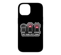 Custodia per iPhone 14 Rock Paper Scissors The Purr-fect Gioco Amante del Gatto