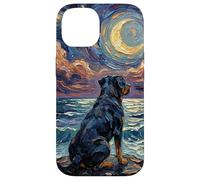 Custodia per iPhone 14 Rottweiler Starry Night Dog at the Beach Opera d'arte
