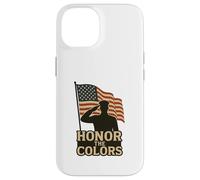 Custodia per iPhone 14 Sagoma e bandiera patriottica 'Honor the Colors' Saluting