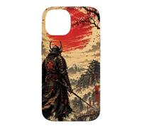 Custodia per iPhone 14 Samurai all'alba sotto il sole cremisi