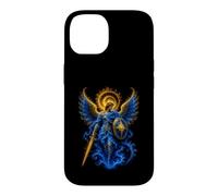 Custodia per iPhone 14 San Michele Blu Celeste Angelo Spada Scudo Arte Sacra