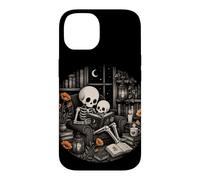 Custodia per iPhone 14 Scheletro Lettura Gotica Biblioteca Luna Notte Libro Am