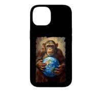 Custodia per iPhone 14 Scimpanzé Holding Terra Pianeta Mondo Primate Scimmia