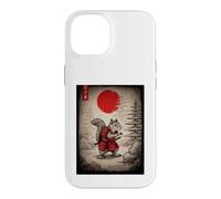 Custodia per iPhone 14 Scoiattolo in kimono che cammina sotto il sole rosso Glo Arte giapponese