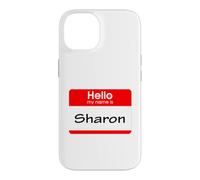 Custodia per iPhone 14 Sharon, targhetta con scritta "Hello My Name is Name"