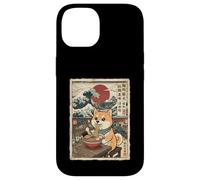 Custodia per iPhone 14 Shiba Inu Mangiare Ramen Noodles Ukiyo-e Great Wave Art