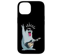 Custodia per iPhone 14 Simpatico sigillo Rockstar che suona la chitarra divertente design animale