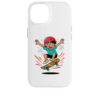 Custodia per iPhone 14 Skateboard Kid Cartoon Ollie Fun Pattinaggio