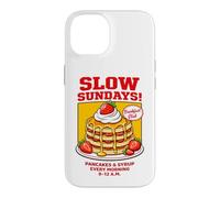 Custodia per iPhone 14 Slow Sundays Pancake Breakfast Funny Illustration Graphic