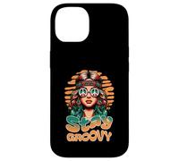 Custodia per iPhone 14 Stay Groovy Retro Hippie Woman Peace Sign Sunset
