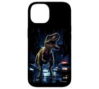 Custodia per iPhone 14 T-Rex Dinosaur Roaring City at Night Graphic Design Japanese