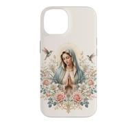 Custodia per iPhone 14 Vergine Maria Floreale Preghiera Arte con Gigli e Colibrì