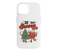 Custodia per iPhone 14 Vintage Christmas Tis The Season Christmas Tree Coffee Latte