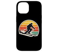 Custodia per iPhone 14 Vintage Tramonto Sciatore Silhouette Retro Sci Amante Arte