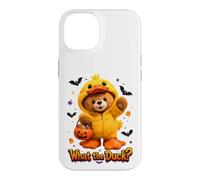 Custodia per iPhone 14 What The Duck Halloween Teddy Bear Wearing Yeallow Duck