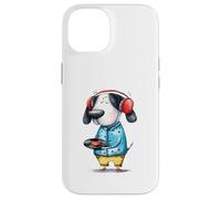 Custodia per iPhone 14 Whimsical Dog Cuffie Vinile Record Music Amante