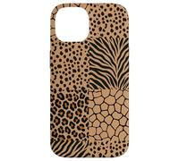 Custodia per iPhone 14 Wild Safari Animal Patchwork Beige Pattern Collage