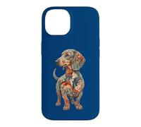 Custodia per iPhone 14 Womens Girls Floral Multicolored Folk Art Dachshund Lover