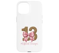 Custodia per iPhone 15 13° compleanno leopardato fiocco rosa ufficiale teen